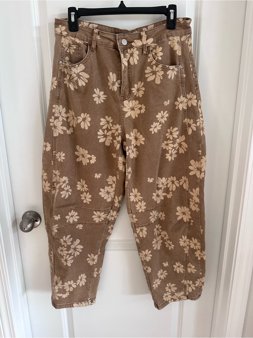Amazon Women’s Boyfriend Jeans in Brown with Cream Floral Print